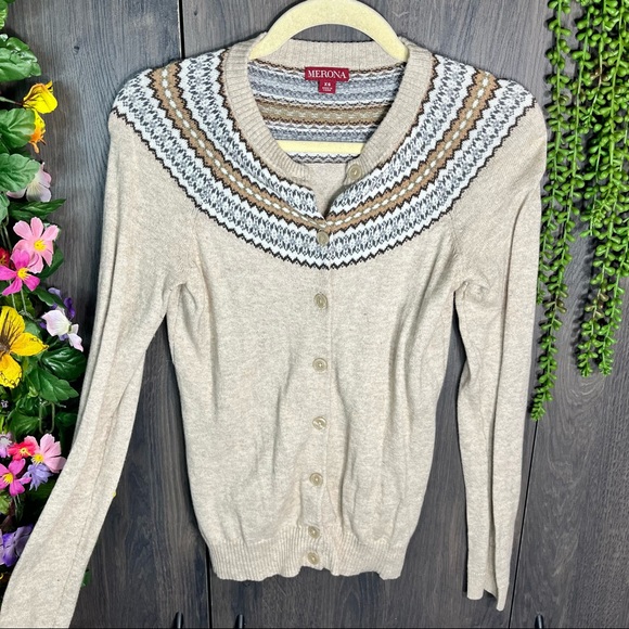 '🌼3/$30🌼Merona Fair Isle Button Down Lightweight Cardigan Size XS - Picture 2 of 13